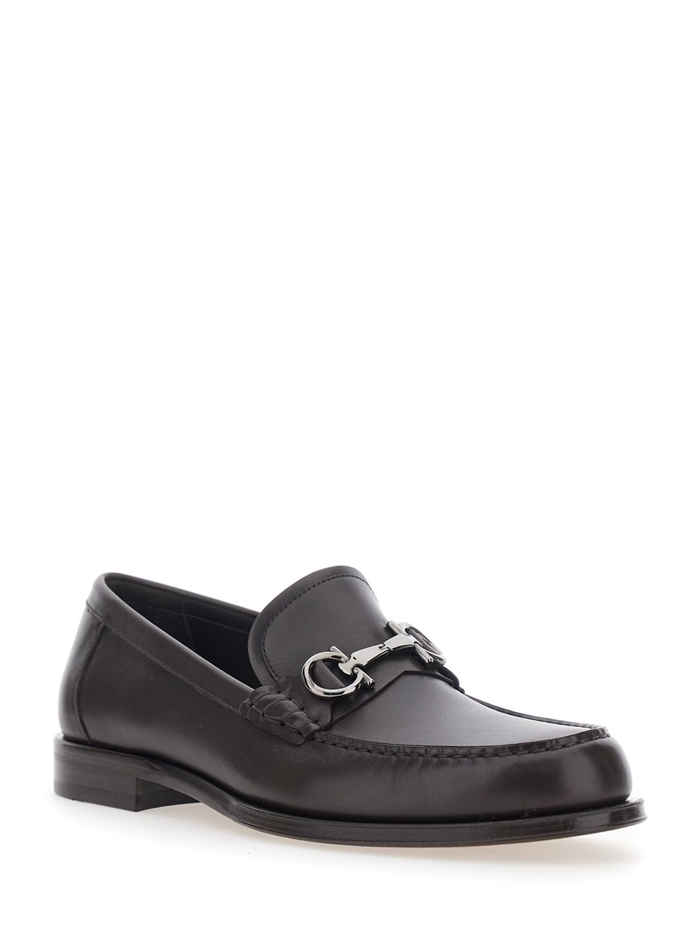 Ferragamo Mocassini con Dettaglio Gancini Metallici sul Fronte in Pelle Marroni Uomo, view 2