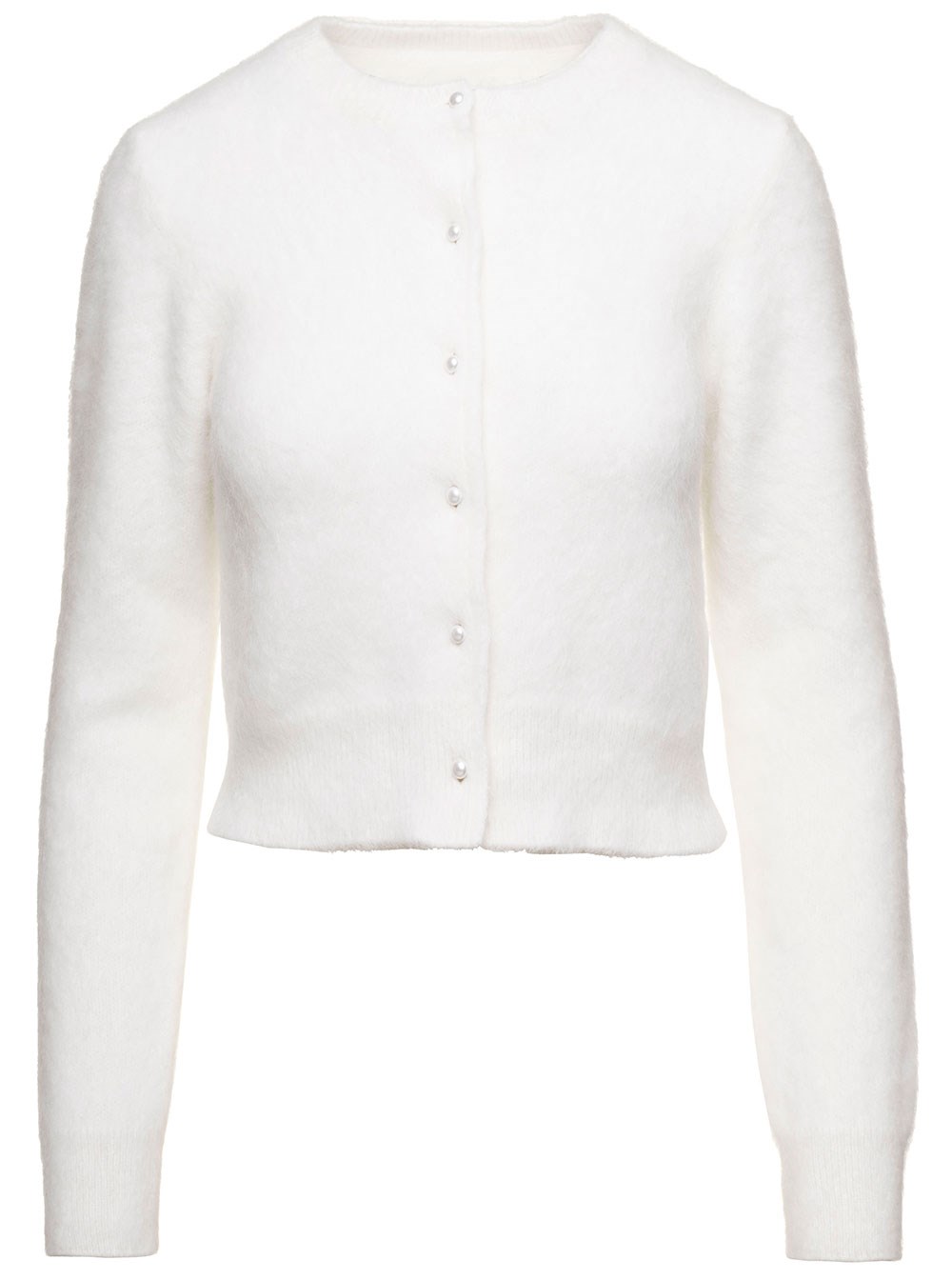 Maison Margiela Cardigan Girocollo Crop in Angora Bianco Donna