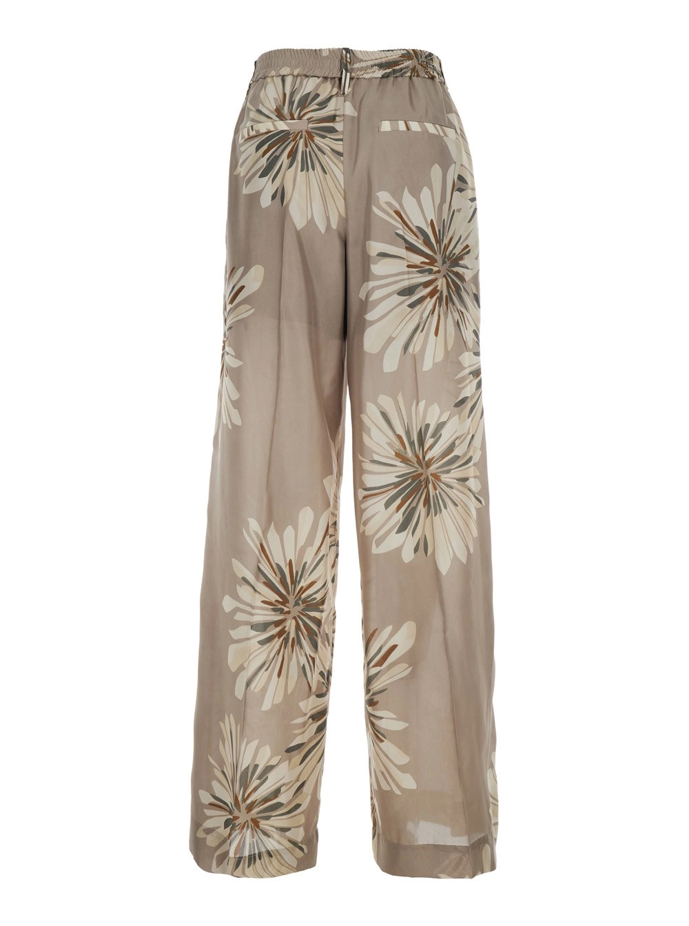 Brunello Cucinelli Pantaloni Beige con Vita Elasticizzata e Stampa Floreale all-Over in Seta Donna, view 2