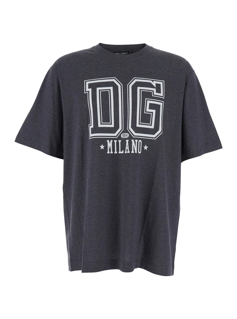 Dolce & Gabbana T-Shirt Girocollo con Stampa Logo sul Fronte in Cotone Grigia Uomo