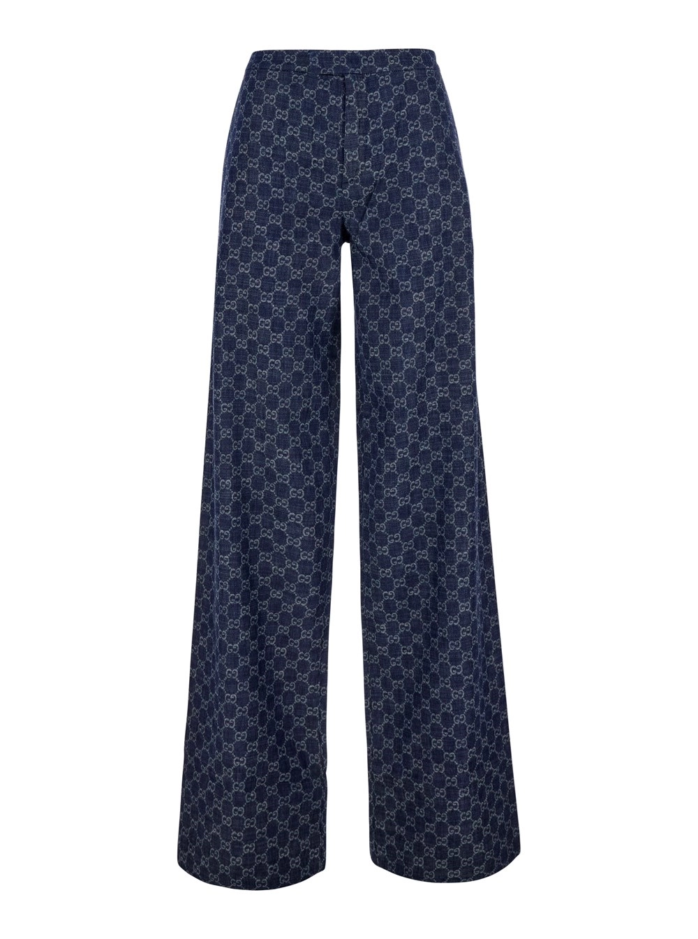 Gucci Pantaloni 'CHAMBRAY' con stampa GG all-over in denim blu per donna