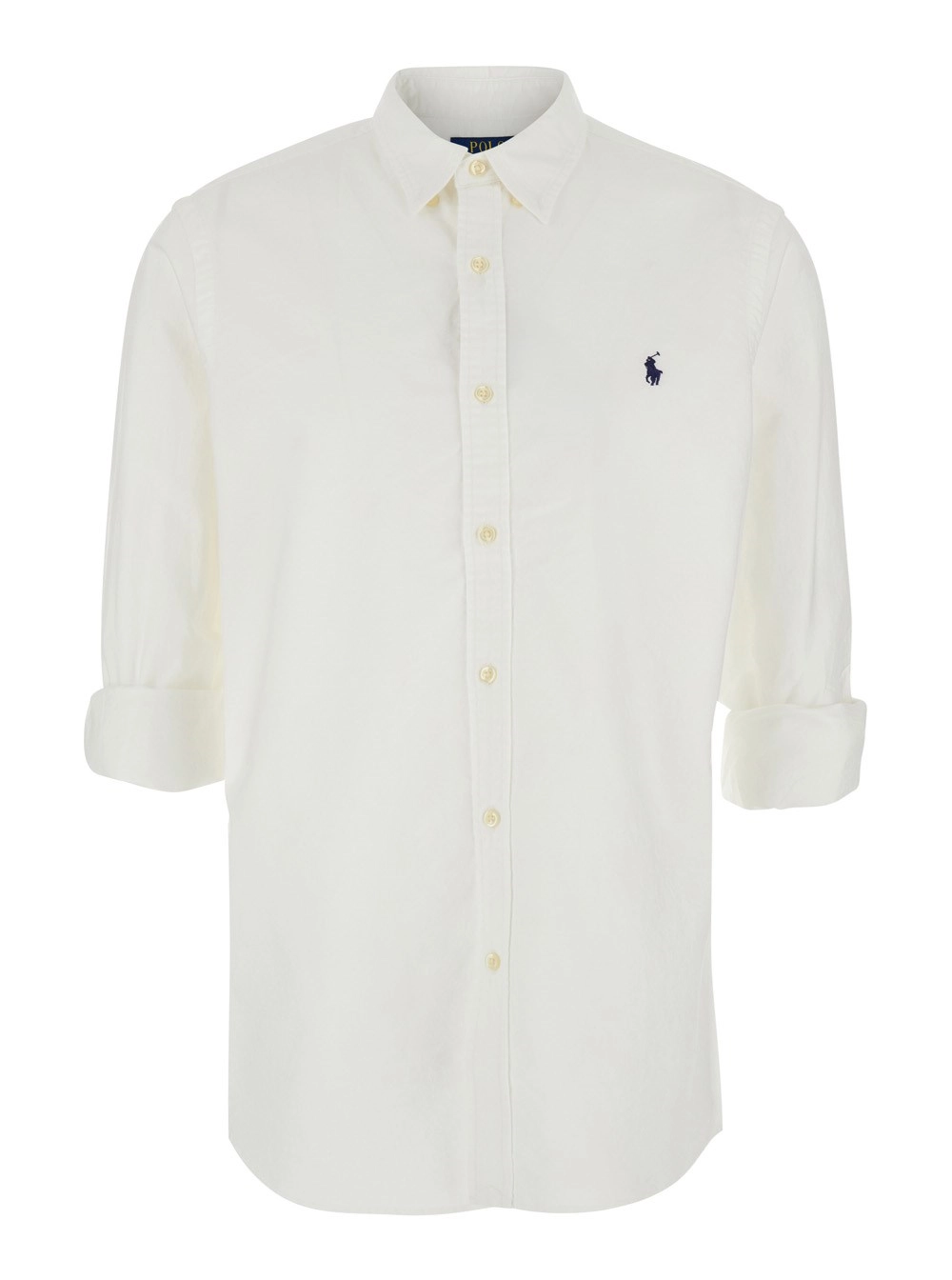 Polo Ralph Lauren Camicia 'Oxford Slim Fit' con Logo sul Fronte in Cotone Bianca Uomo