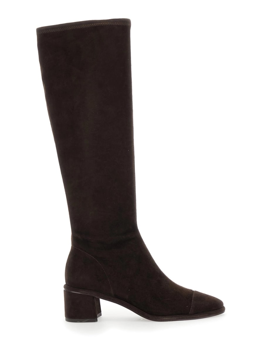 Tory Burch Stivali al Ginocchio con Tacco Largo in Suede Marroni Donna