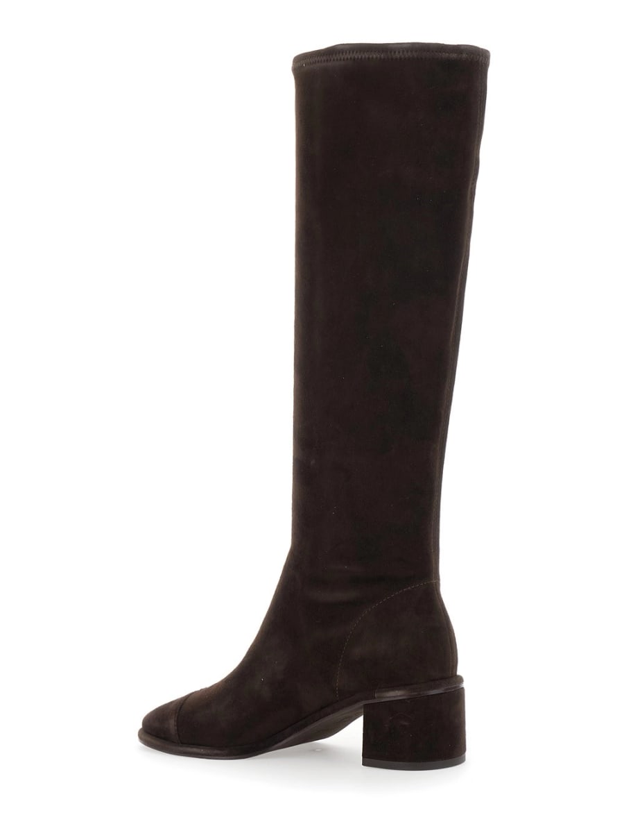 Tory Burch Stivali al Ginocchio con Tacco Largo in Suede Marroni Donna, view 3