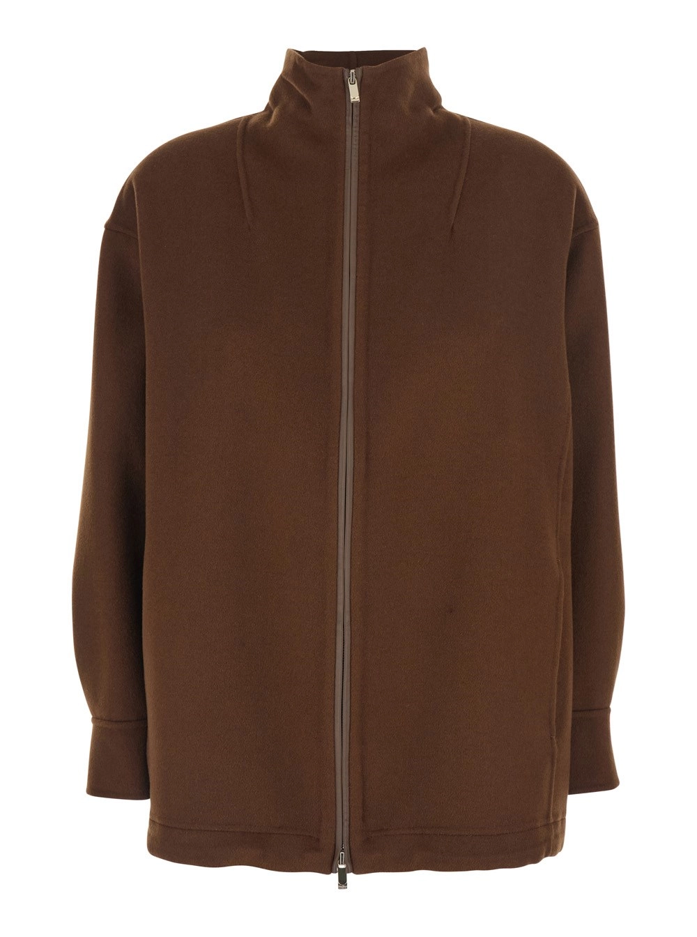 Max Mara Studio Giubbotto 'Pino' con Collo alto e Chiusura con Zip in Lana Vergine Marrone Donna