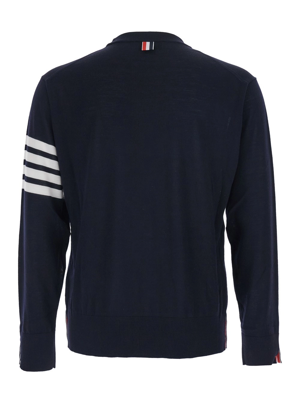 Thom Browne Maglione Girocollo con 4-Bar sulla Manica e Rifiniture a Coste in Lana Blu Uomo, view 2