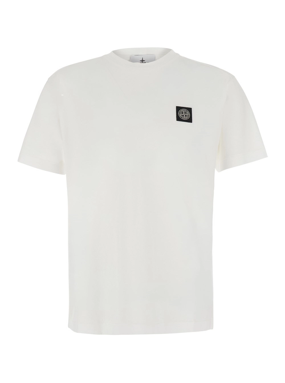 Stone Island T-shirt girocollo con patch logo sul fronte in cotone bianca uomo