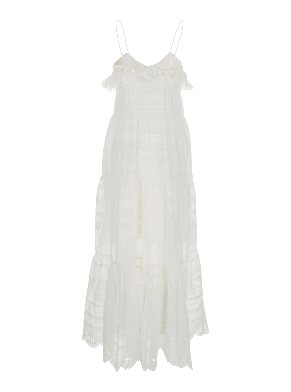 Marant etoile Abito Lungo 'Paule' Smanicato con Ricamo All-Over e Dettagli con Ruches in Cotone Bianco Donna, view 2