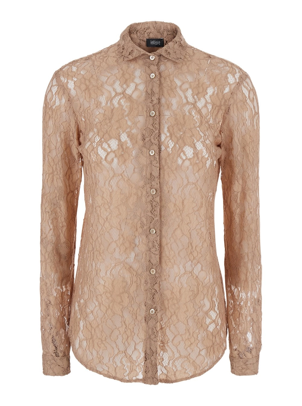 Leplain Camicia con colletto classico e ricamo in pizzo all-over in tessuto beige donna