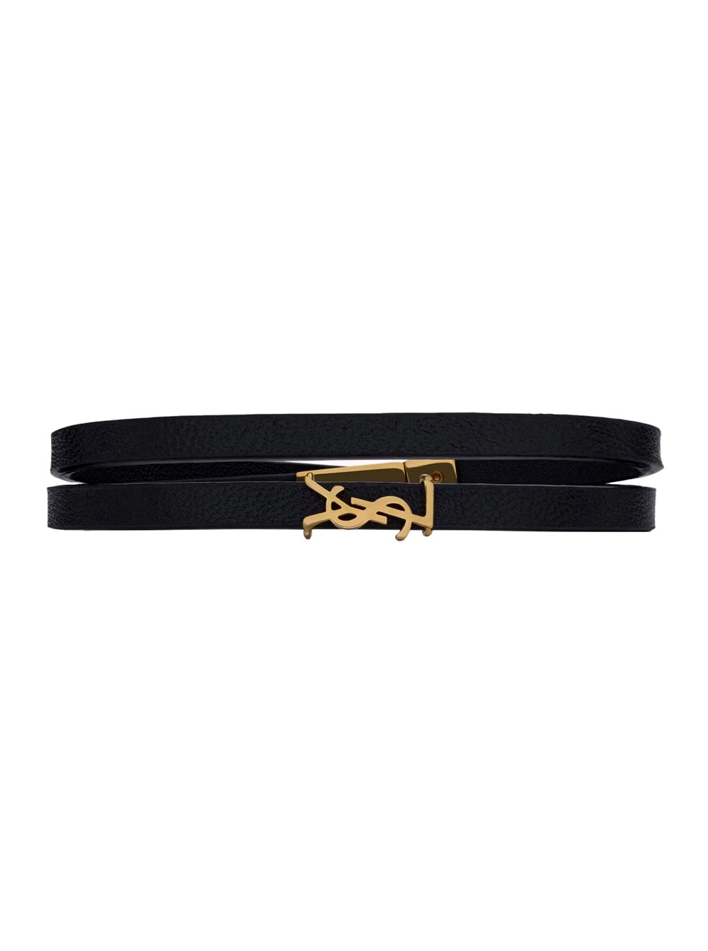 Saint Laurent Bracciale a Doppio Giro con Placca Cassandre sul Fronte in Pelle Martellata Nero Donna