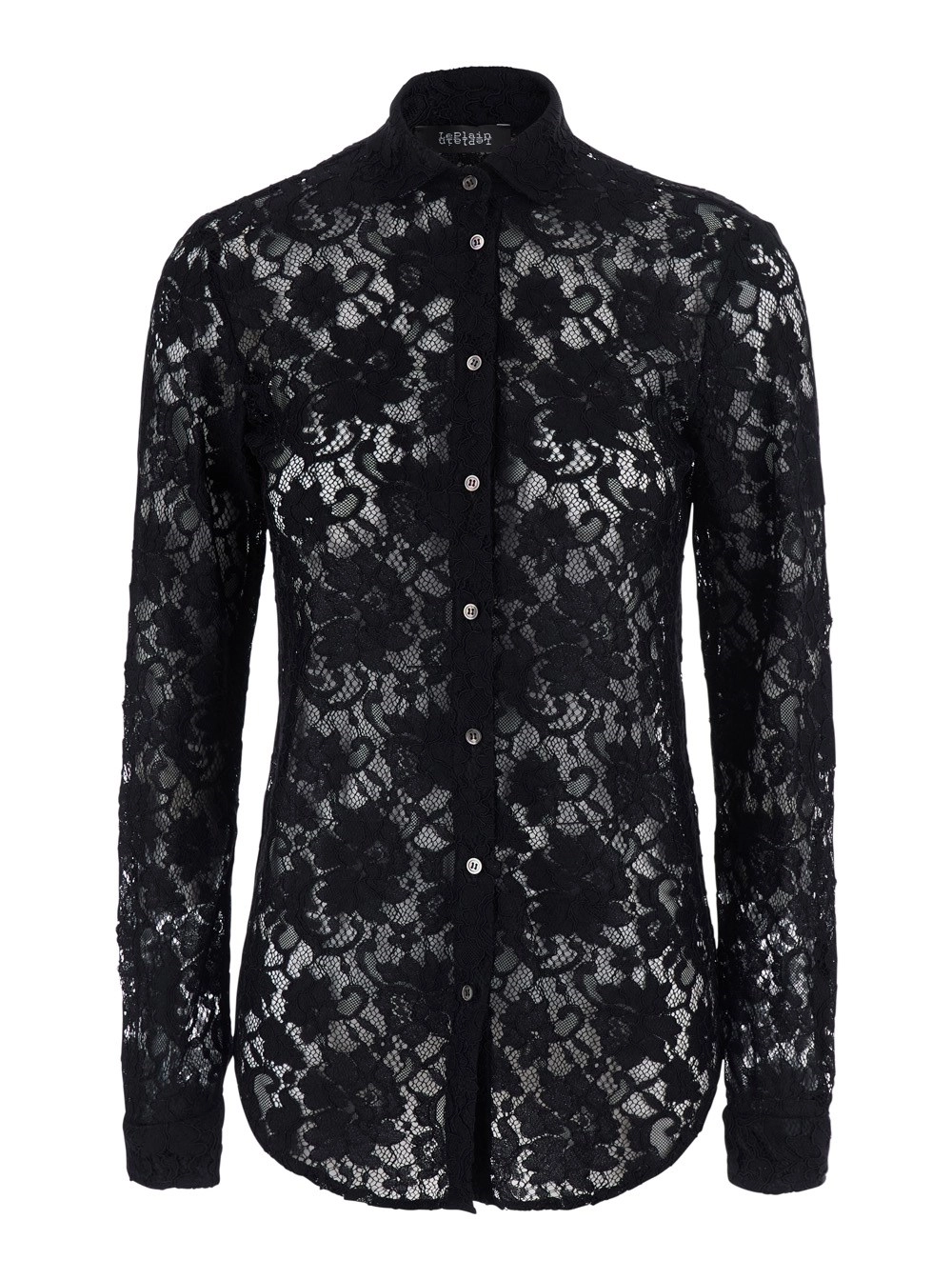 Leplain Camicia con colletto classico e ricamo in pizzo all-over in tessuto nera donna