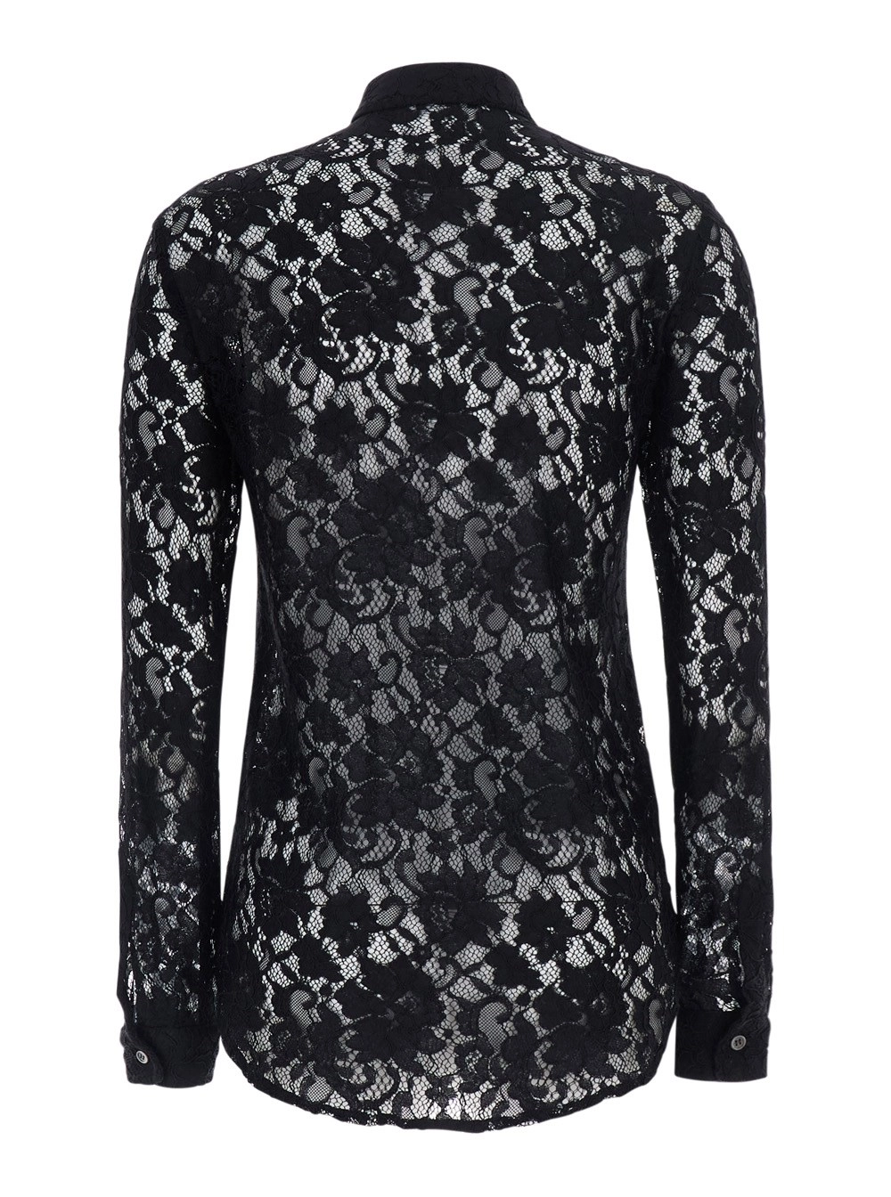 Leplain Camicia con colletto classico e ricamo in pizzo all-over in tessuto nera donna, view 2