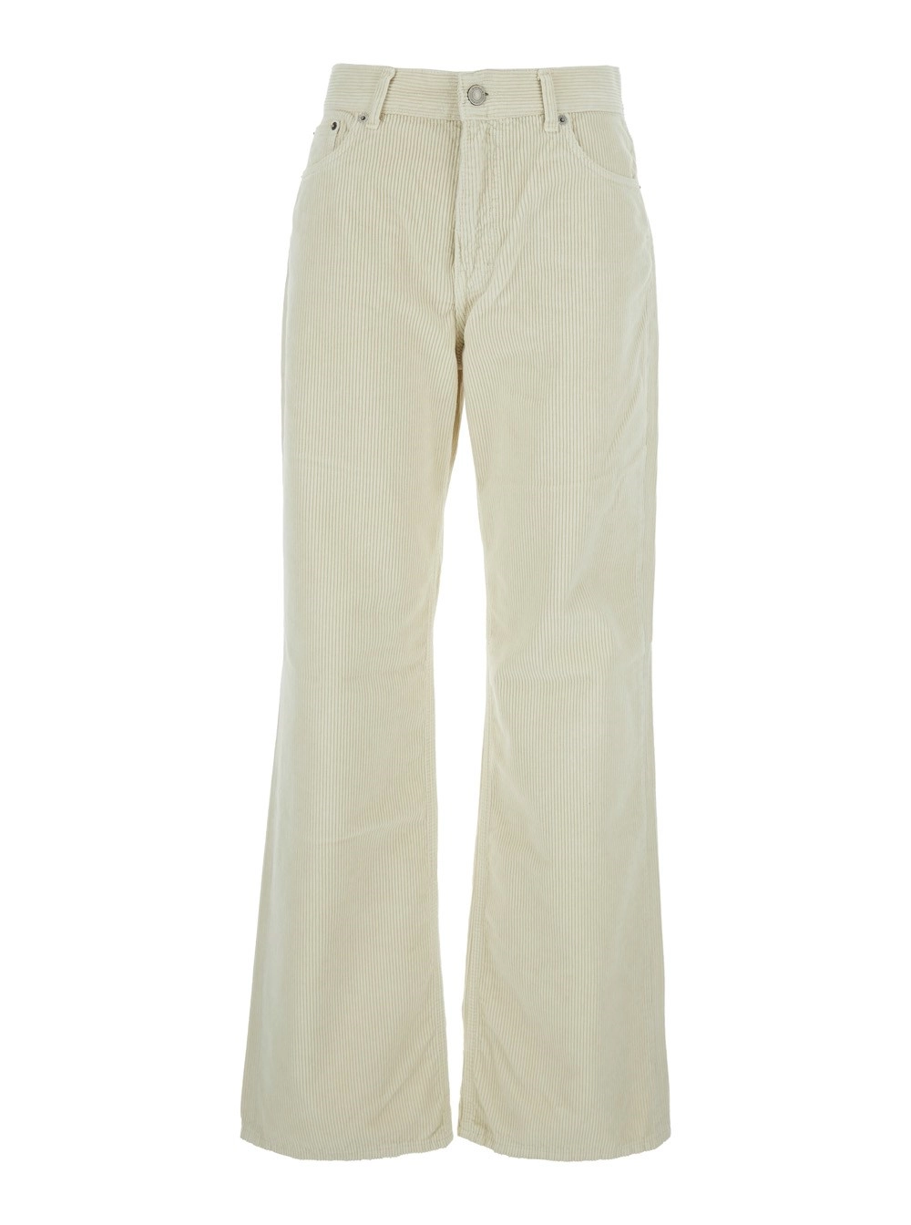 Haikure Pantalone 'Korea' con Patch Logo sul Retro e Gamba Ampia in Velluto a Coste Bianco Donna