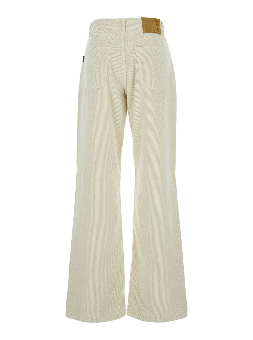 Haikure Pantalone 'Korea' con Patch Logo sul Retro e Gamba Ampia in Velluto a Coste Bianco Donna, view 2