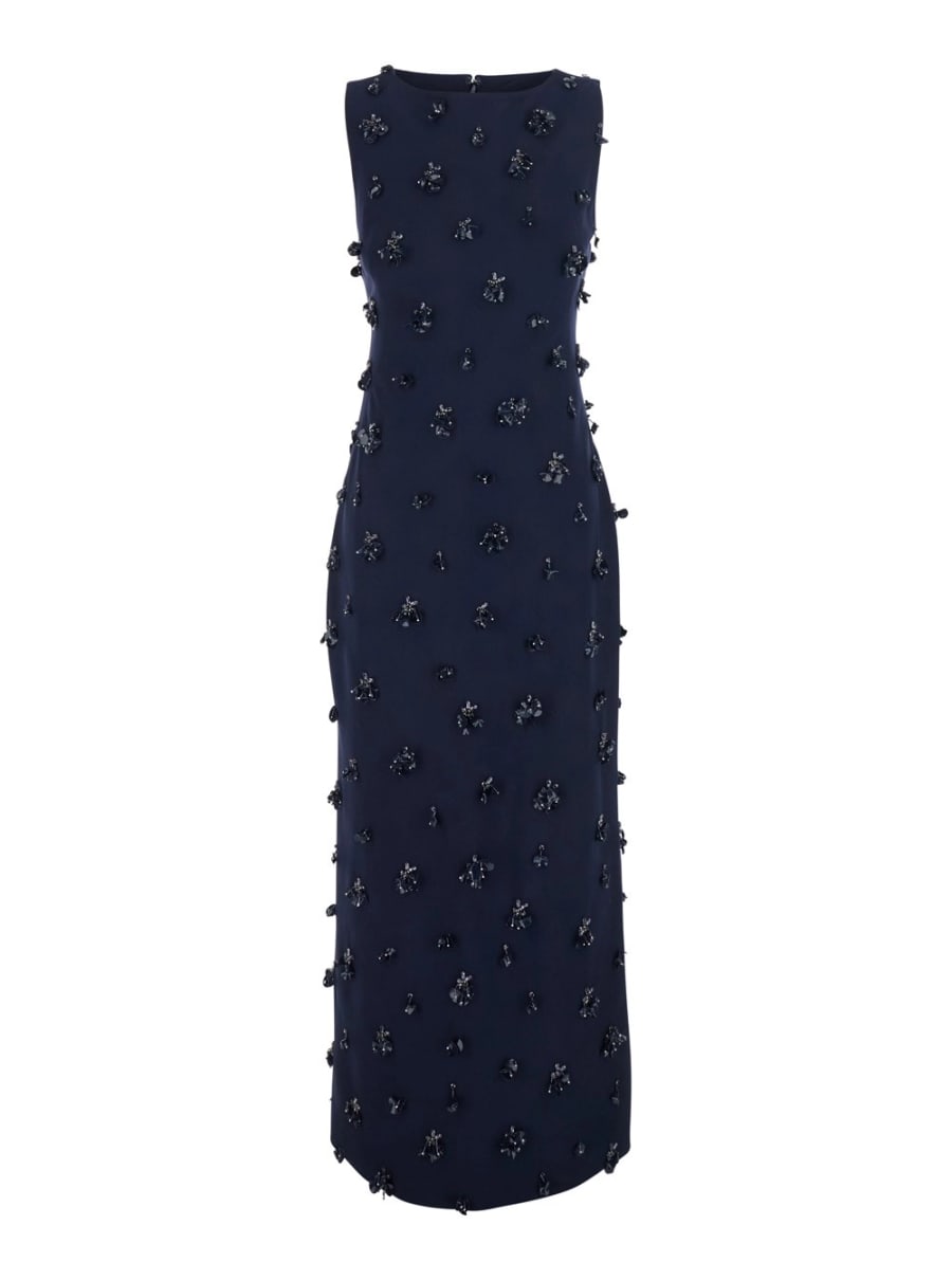 Simkhai Abito Lungo 'Claudia' Smanicato con Decorazioni All-Over in Tessuto Tecnico Blu Donna