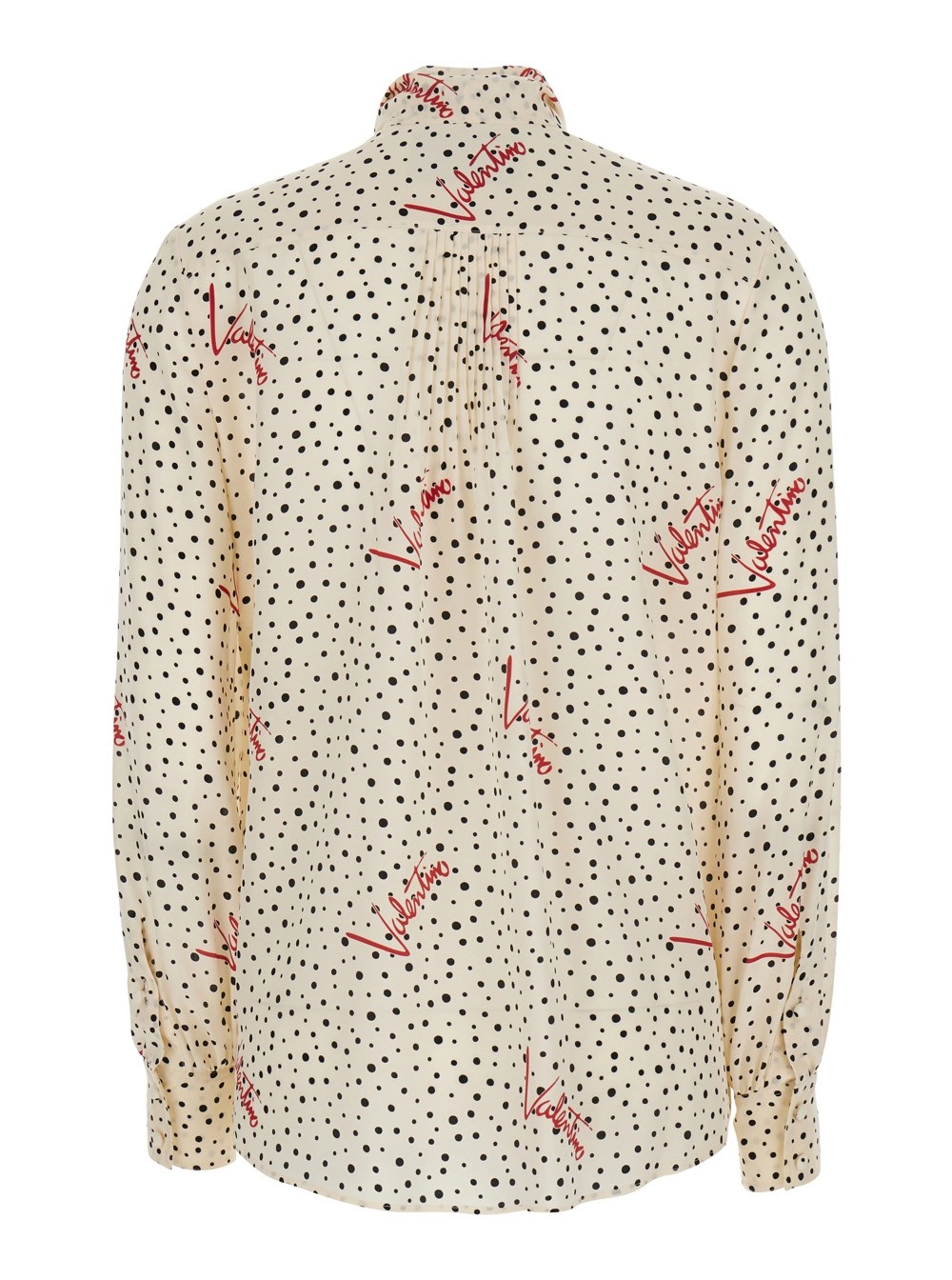 Valentino Blusa con Dettaglio con Fiocco sul Fronte e Motivo a Pois con Logo All-Over in Seta Bianca Donna, view 2