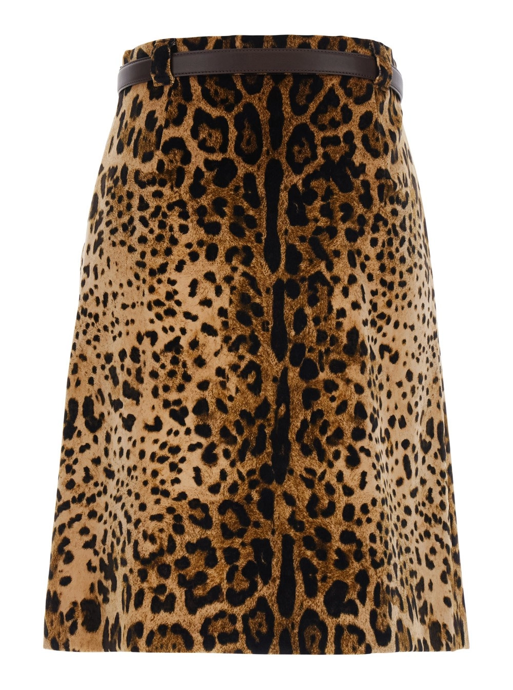 Max Mara Studio Gonna Svasata 'Falange' con Cintura sul Fronte e Motivo Animalier All-Over in Velluto Marrone Donna, view 2