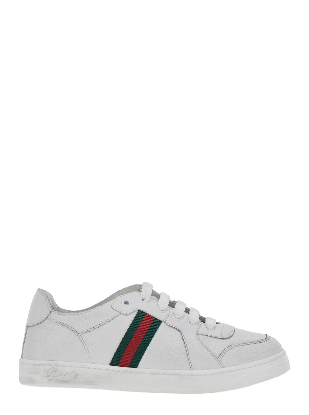 Gucci kids Sneakers low top con dettaglio Web sul lato e logo GG sulla linguetta in pelle bianche bambino