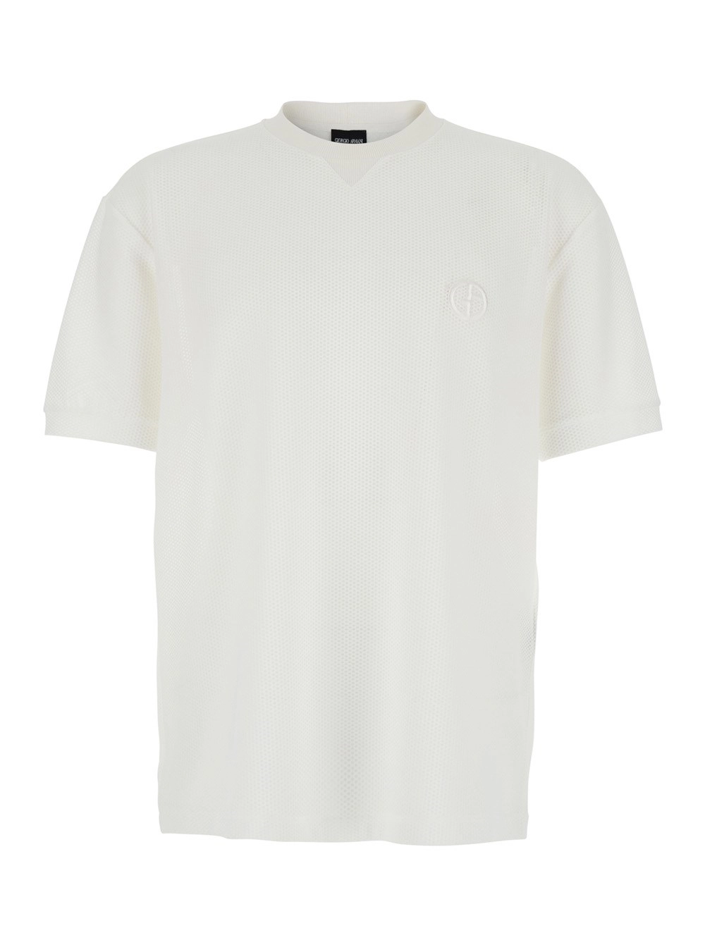 Giorgio Armani T-Shirt Girocollo con Logo sul Fronte in Tessuto Tecnico Stretch Bianca Uomo