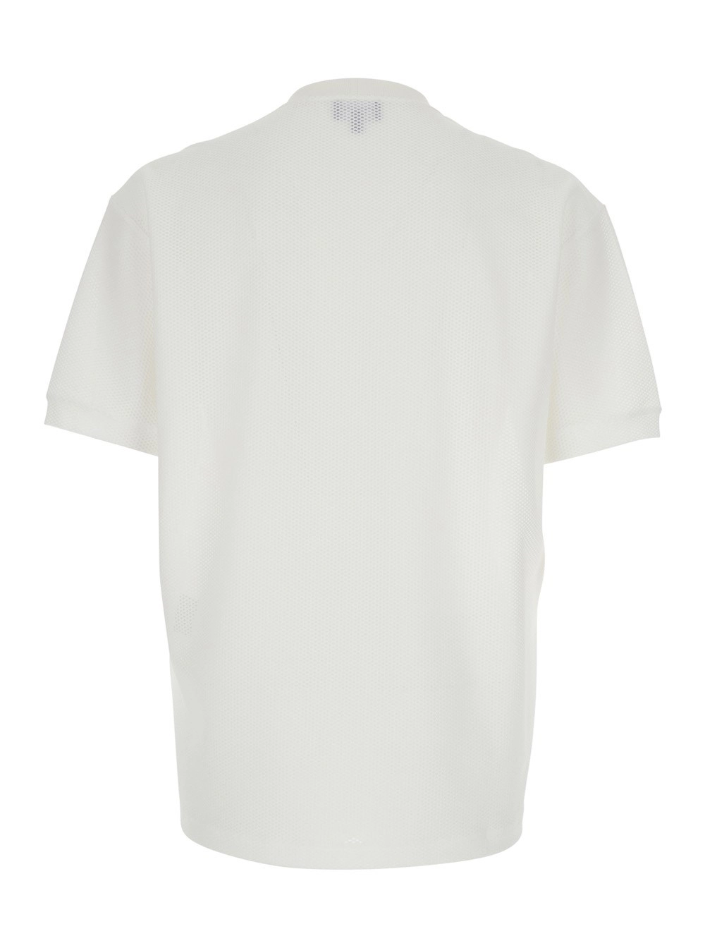 Giorgio Armani T-Shirt Girocollo con Logo sul Fronte in Tessuto Tecnico Stretch Bianca Uomo, view 2