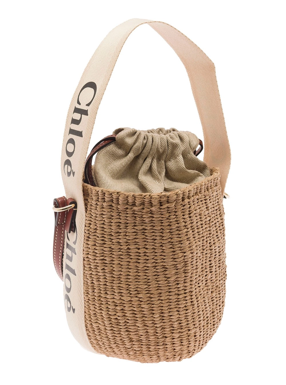 Chloé Secchiello a Mano 'Woody' Small in Rafia Beige Donna, view 2