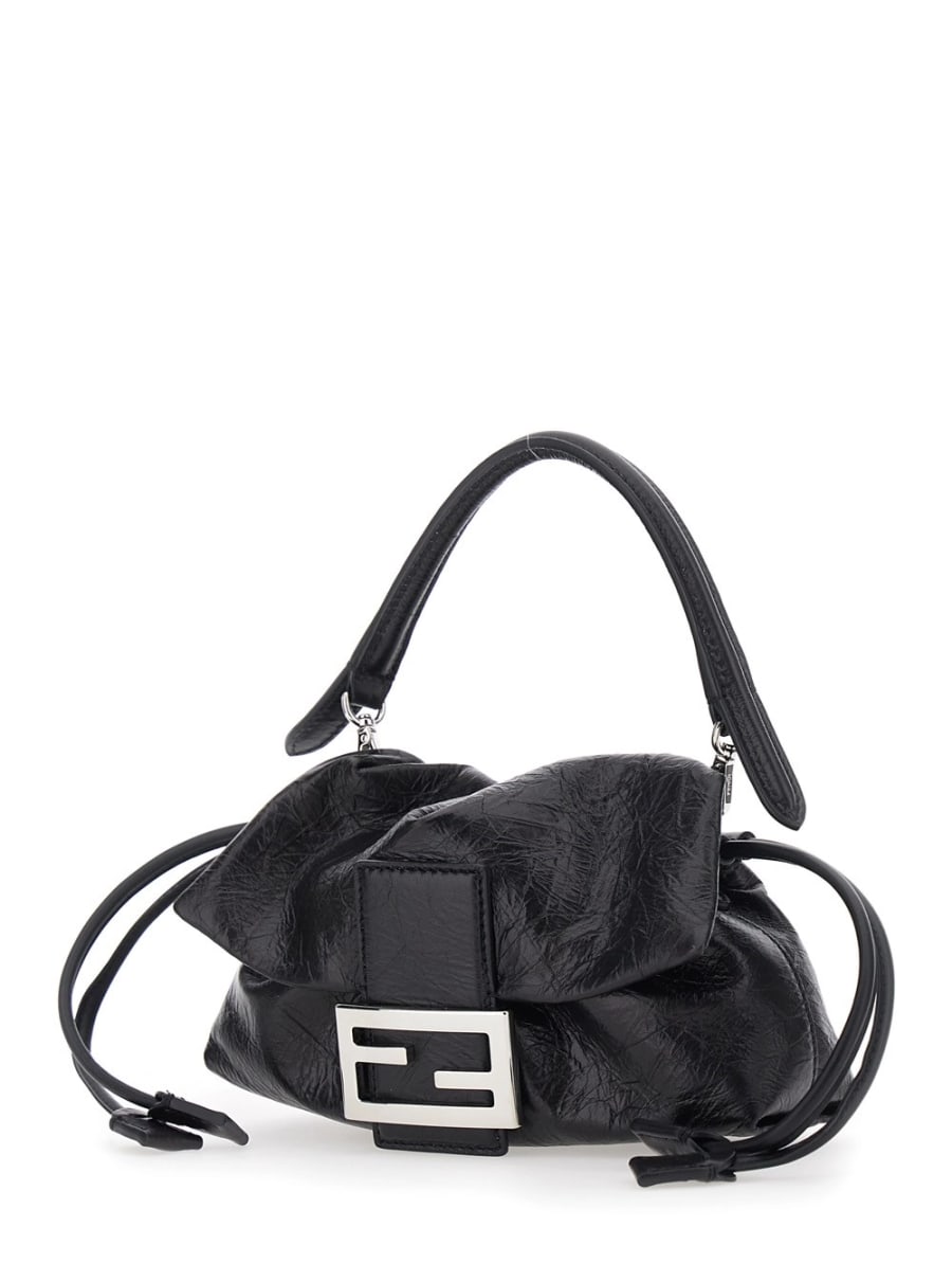 Fendi Borsa a Spalla 'Baguette' con Placca FF sul Fronte e Tracolla Regolabile e Removibile in Pelle Nera Donna, view 2