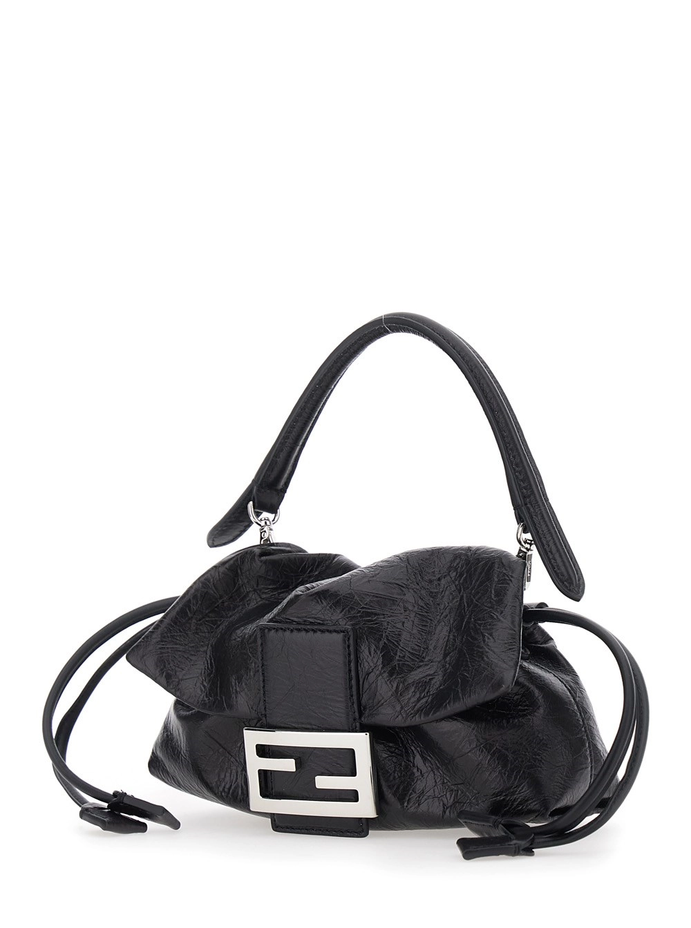 Fendi Borsa a Spalla 'Baguette' con Placca FF sul Fronte e Tracolla Regolabile e Removibile in Pelle Nera Donna, view 2