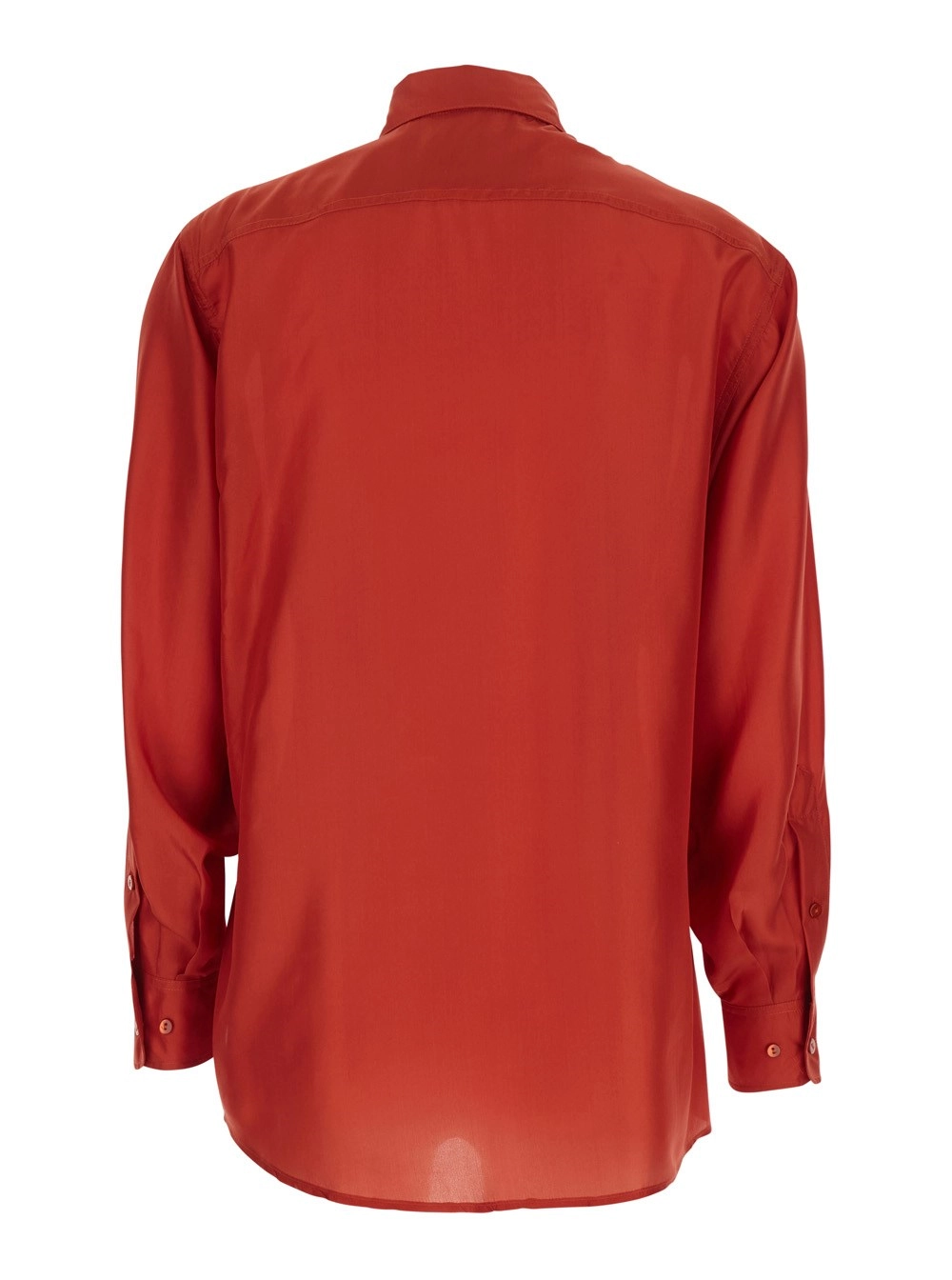 Momonì Camicia con colletto classico in seta arancione donna, view 2