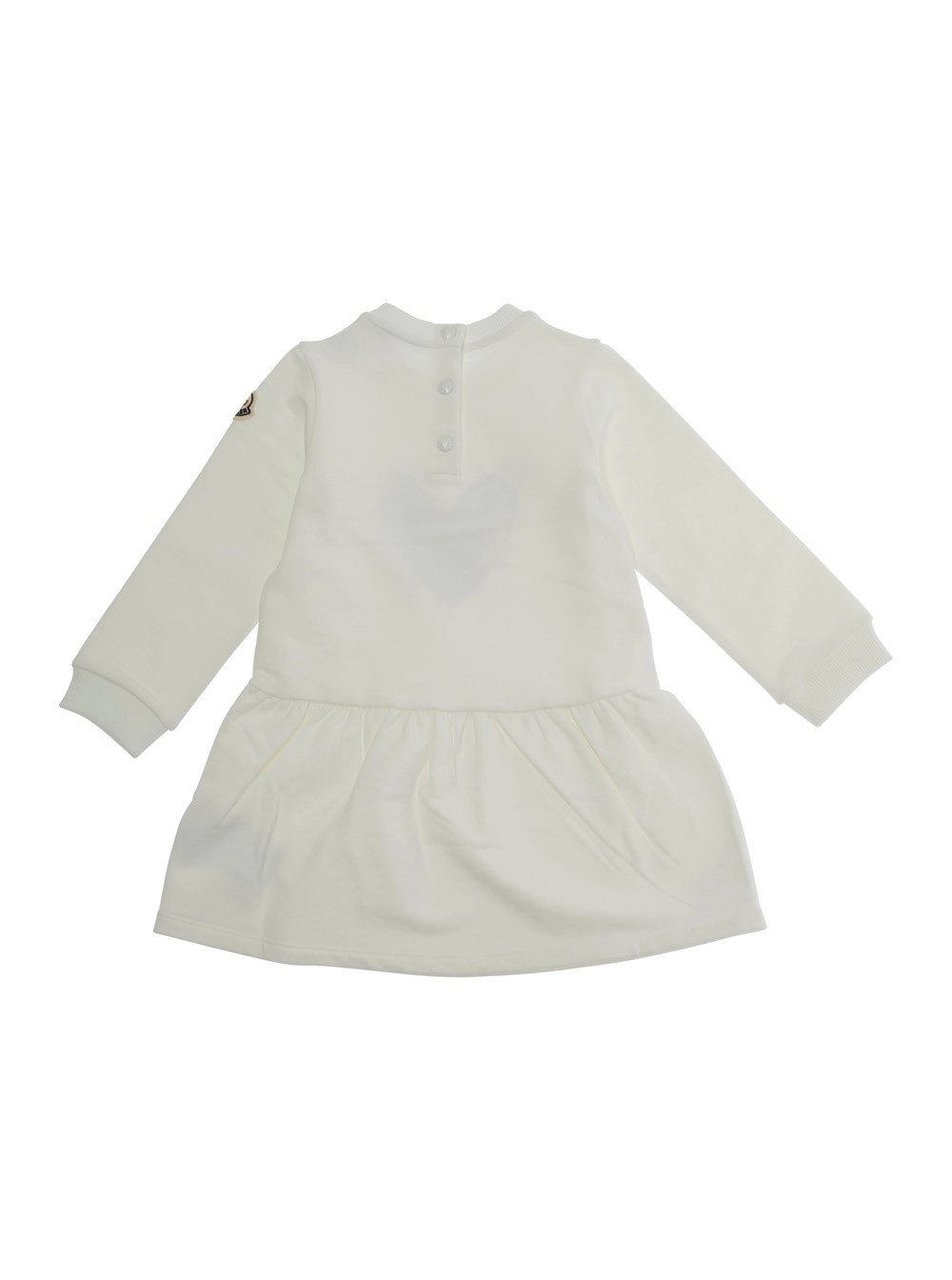 Moncler kids Abito Girocollo con Stampa a Cuore sul Fronte e Patch Logo sulla Manica in Cotone Stretch  Bianco Baby, view 2