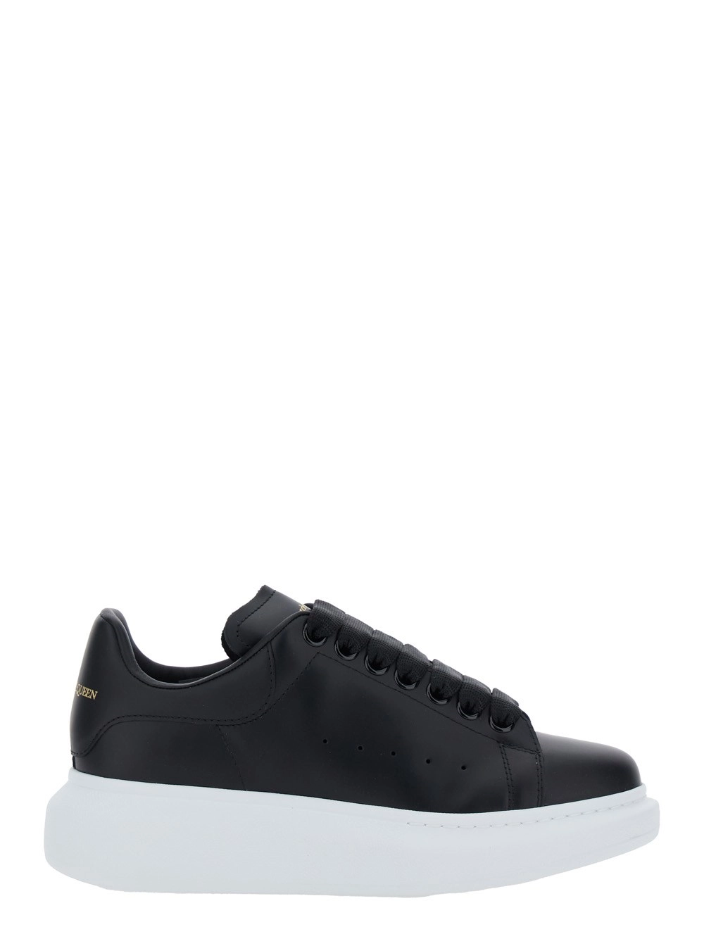 Alexander McQueen Sneaker Low Top con Logo Lettering su Linguetta e Tallone in Pelle Nera Donna