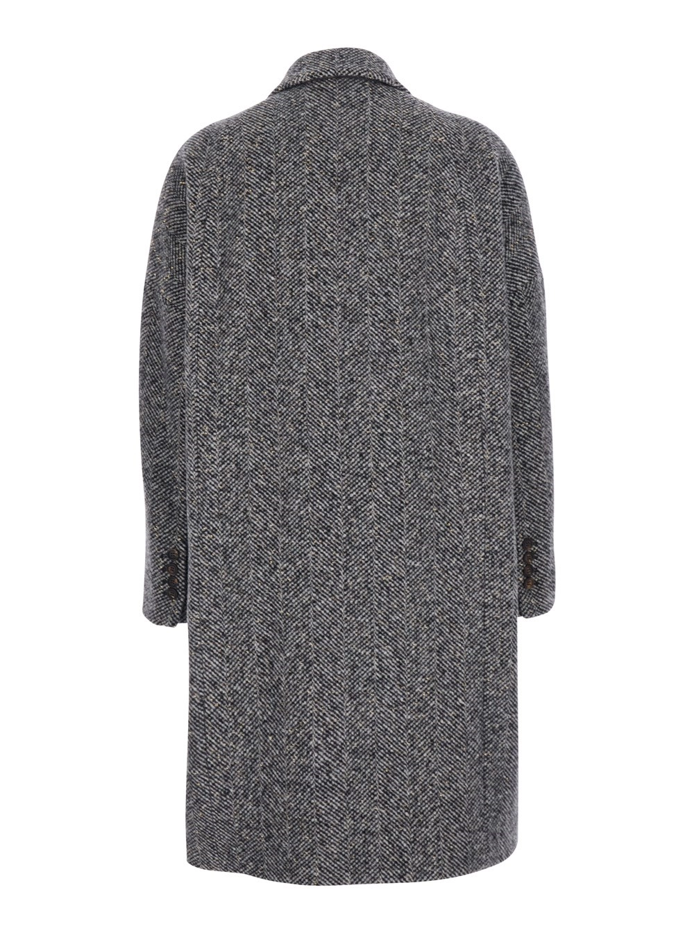 Brunello Cucinelli Cappotto doppio petto con revers a lancia in lana grigio per donna, view 2