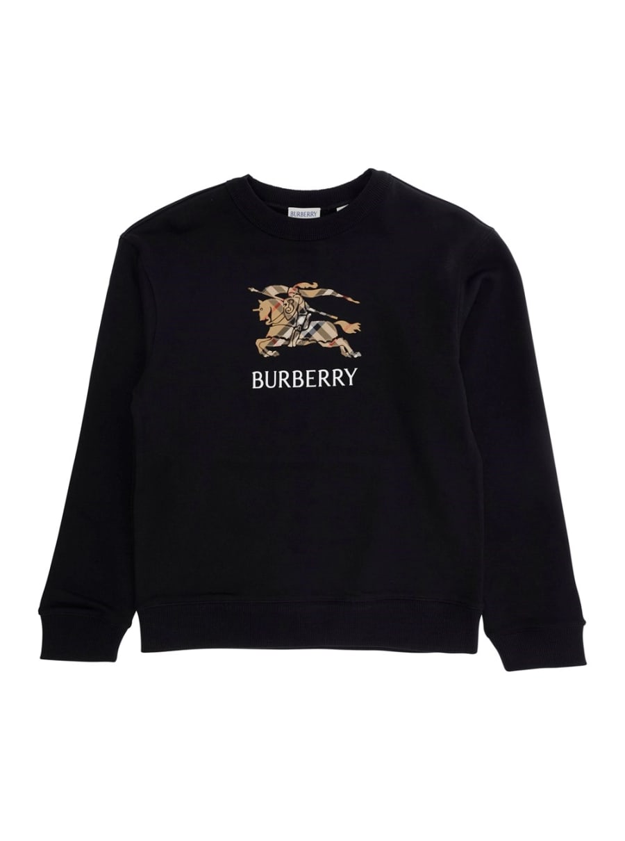 Burberry kids Felpa Girocollo con Ricamo Logo Lettering e EKD sul Fronte in Cotone Nera Bambino