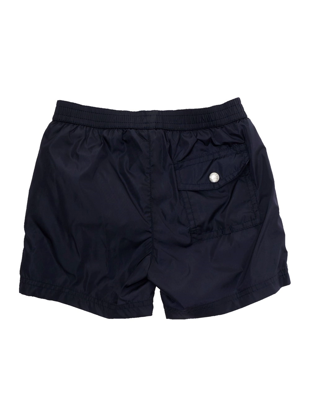Moncler kids Costume da bagno con Patch Logo sul Fronte e Dettaglio a Righe sul Lato in Tessuto Tecnico Blu Baby, view 2
