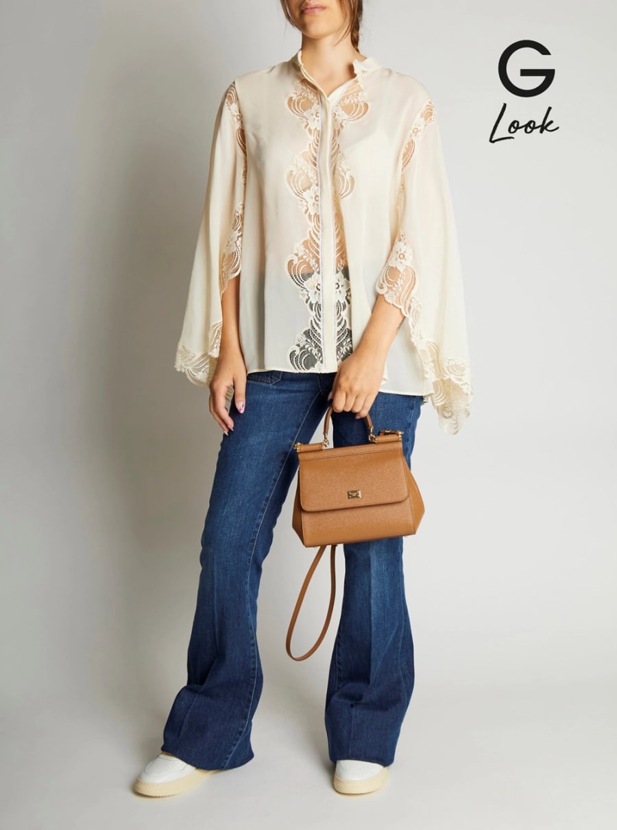 Dolce & Gabbana Borsa a Mano 'My Sicily' Media con Placca Logo sul Fronte in Pelle Martellata Marrone Donna, view 6
