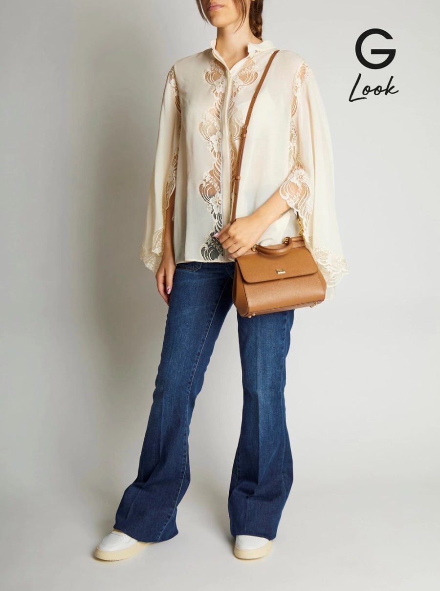 Dolce & Gabbana Borsa a Mano 'My Sicily' Media con Placca Logo sul Fronte in Pelle Martellata Marrone Donna, view 7