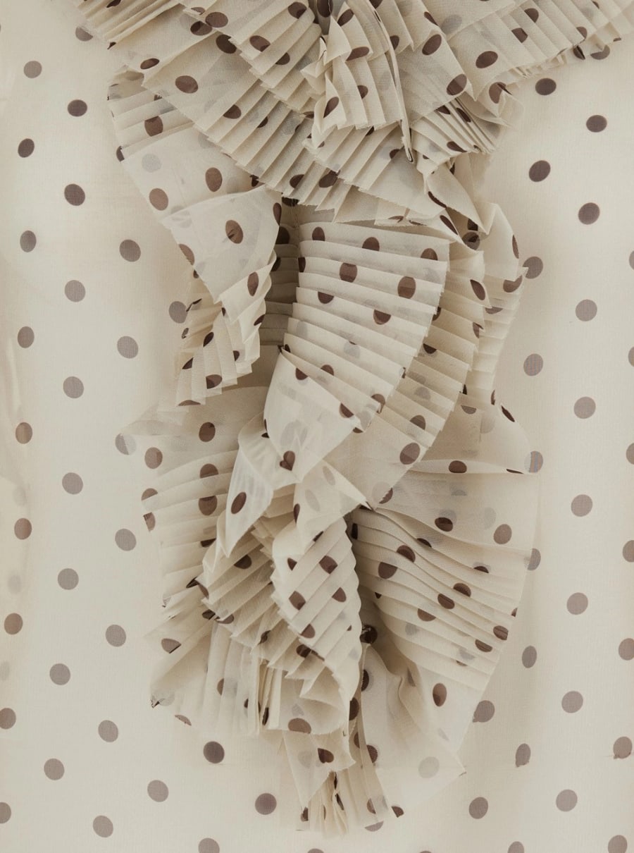 P.A.R.O.S.H. Blusa con Ruches sul Fronte e Stampa a Pois All-Over in Tessuto Tecnico Beige Donna, view 3