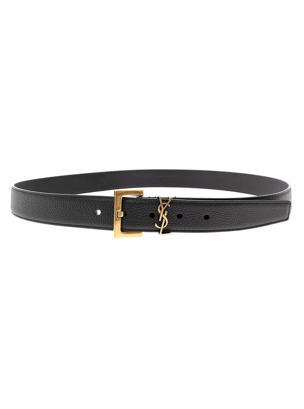 Saint Laurent Cintura in Pelle Morbida con Fibbia in Metallo Dorato Uomo YSL