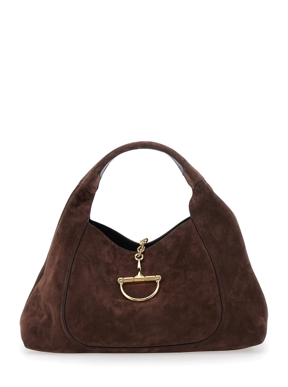 Gucci Borsa a Spalla 'Softbit Large' con Chiusura Morsetto in Suede Marrone Donna