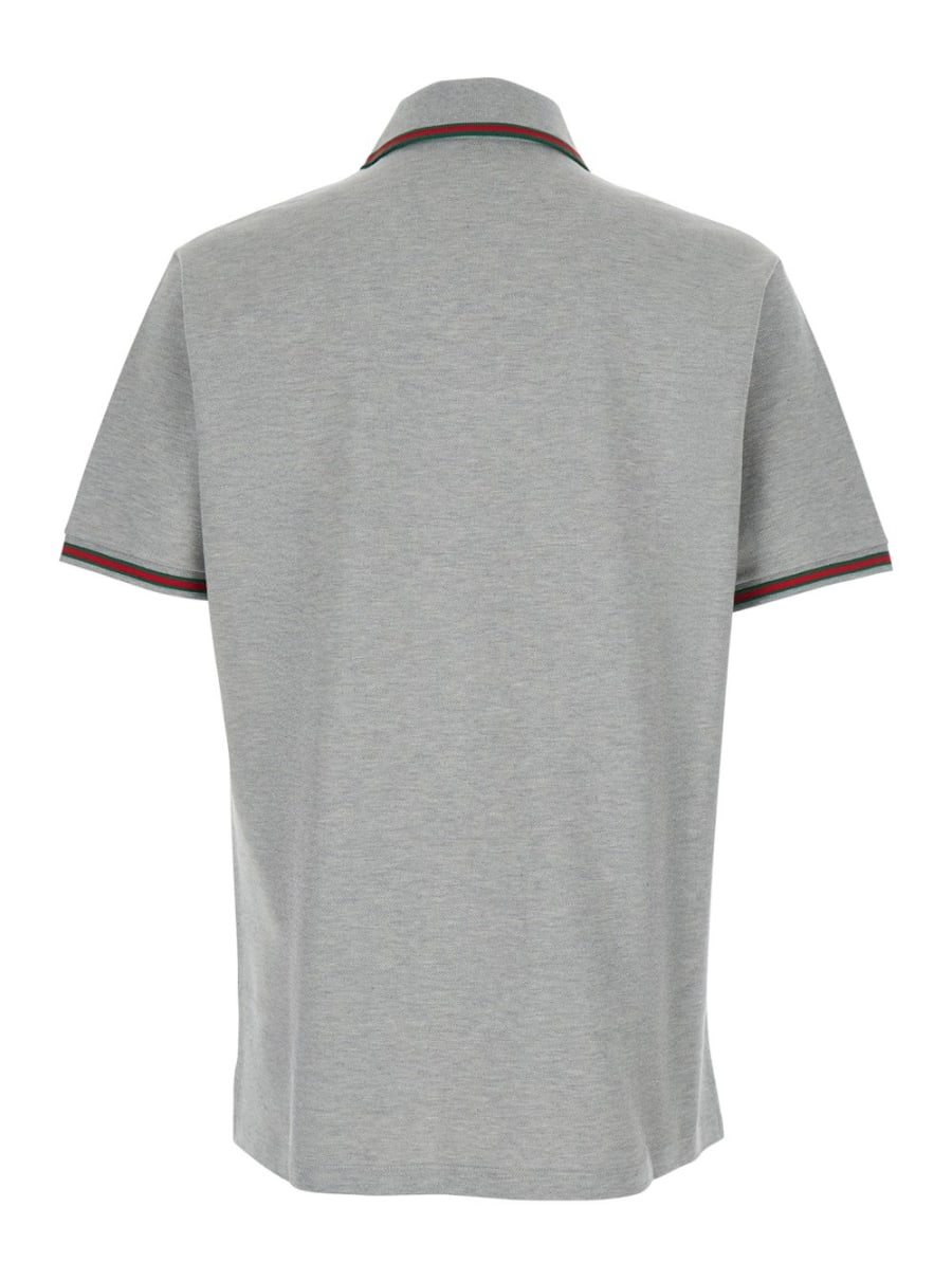 Gucci Polo con Dettagli Web e Logo Lettering sul Fronte in Misto Lana Grigia Uomo, view 2