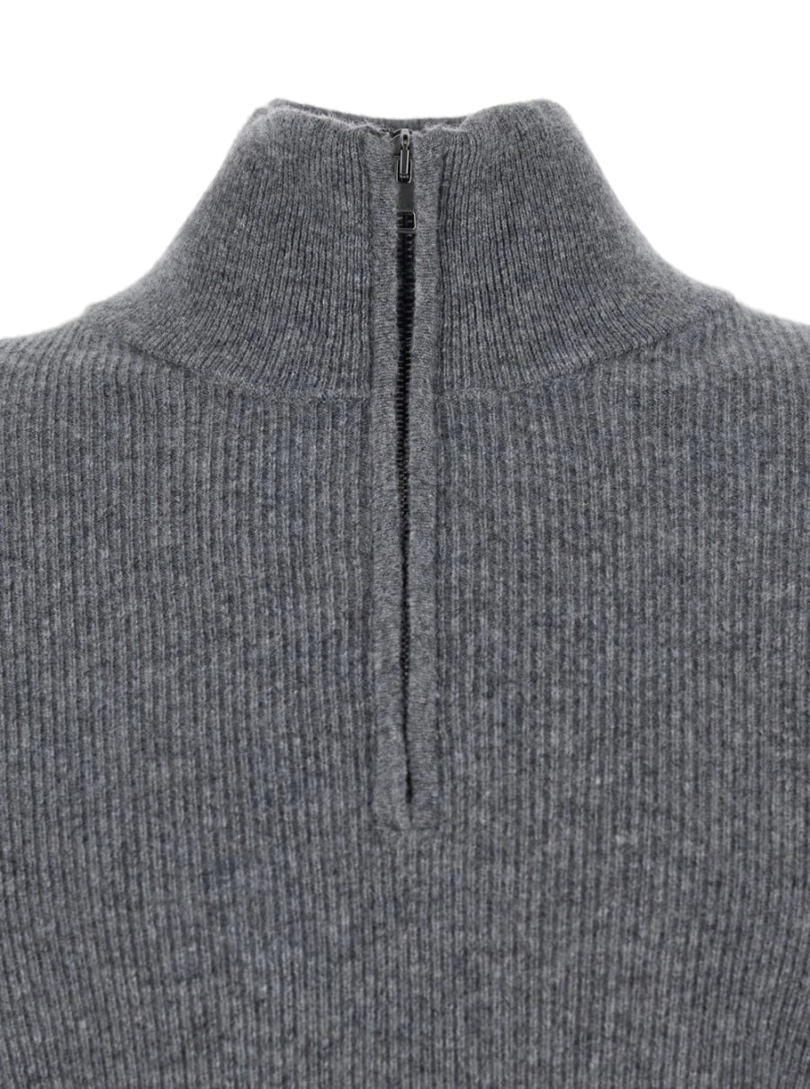 Roberto collina Maglione a Collo Alto con Chiusura con Mezza Zip sul Fronte e Lavorazione a Coste in Lana Grigio Uomo, view 3
