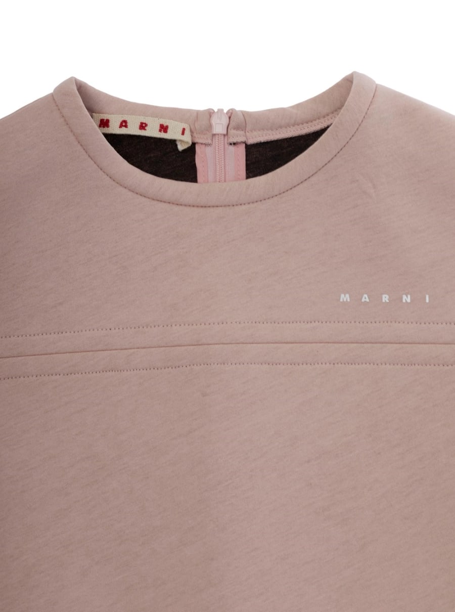Marni kids Top con scollo rotondo e logo lettering in misto cotone rosa bambina, view 3