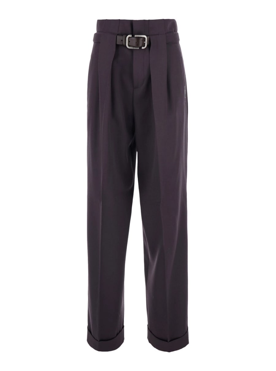 The Attico Pantaloni con Pences sul Fronte e Cintura con Fibbia sul Fronte in Lana Marroni Donna