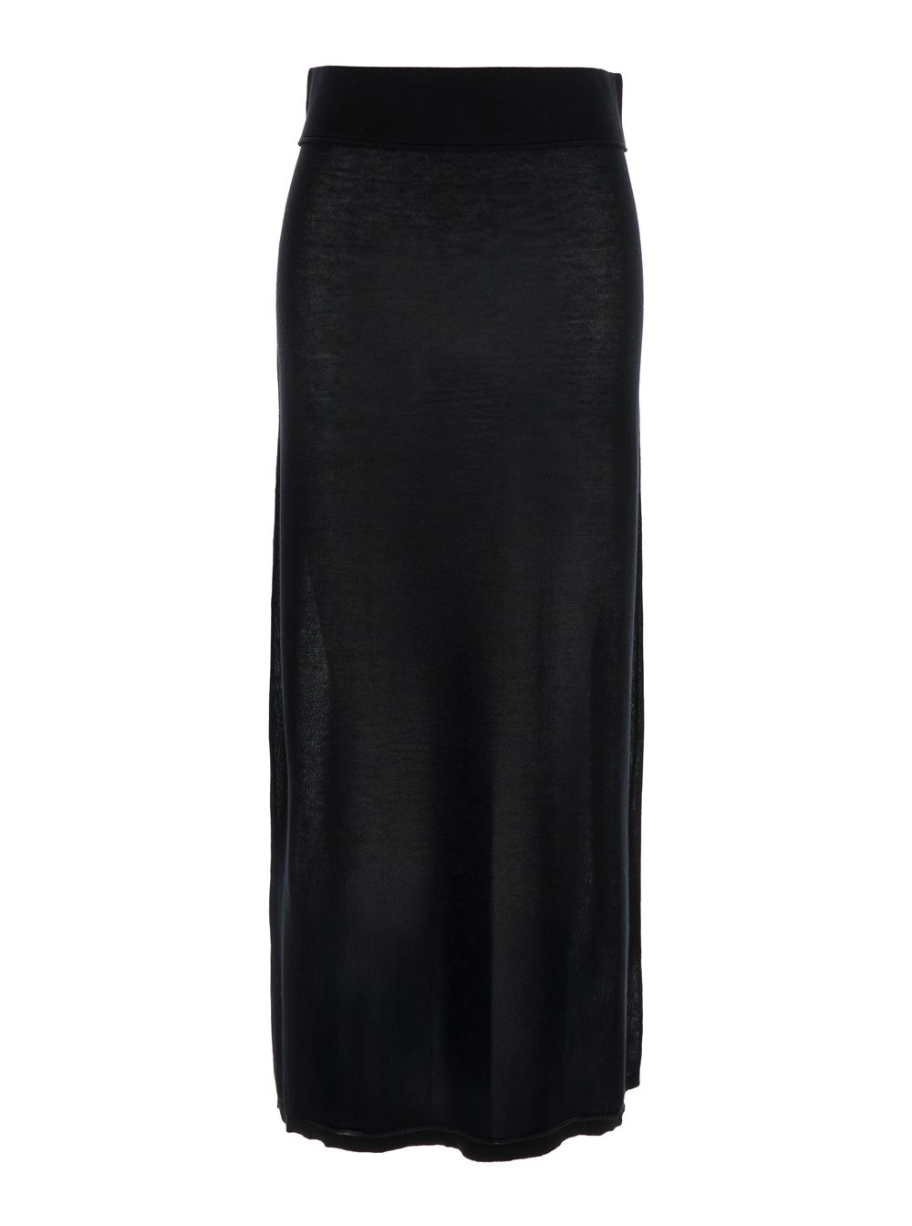 Toteme Gonna Lunga con Vita Elasticizzata e Orlo a Coste in Misto Cashmere Nera Donna