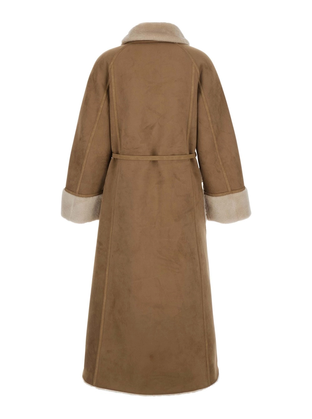 Urbancode Cappotto pelliccia lungo con design reversibile e cintura in vita in eco-pelliccia beige per donna, view 2