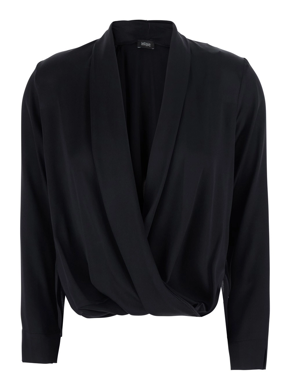 Leplain Blusa in georgette con maniche lunghe e collo a V, in nero, per donna