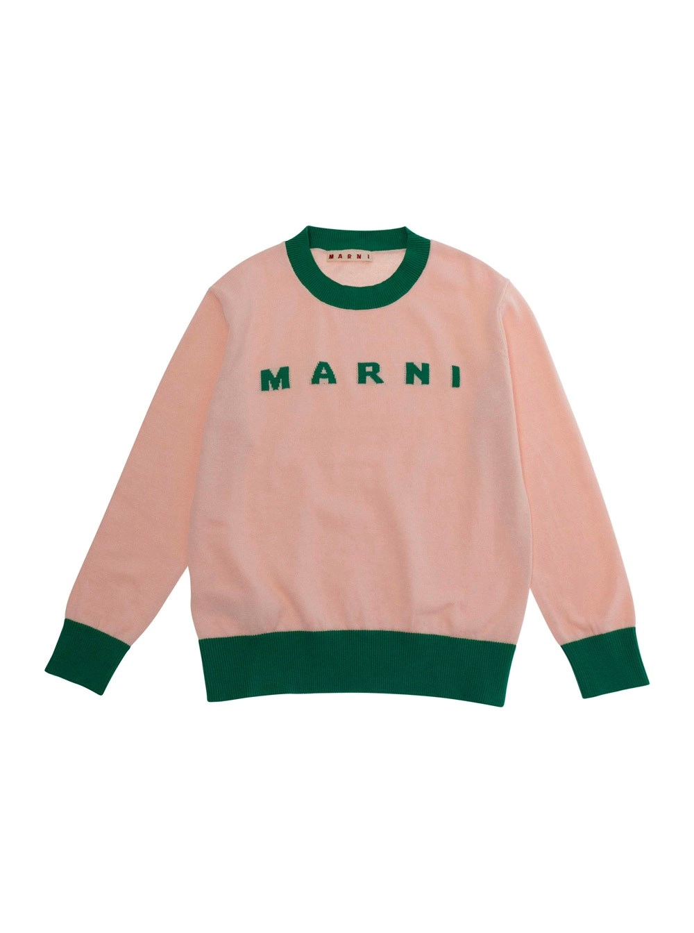 Marni kids Maglia Girocollo con Logo Lettering sul Fronte e Rifiniture a Contrasto in Cotone Rosa Bambino