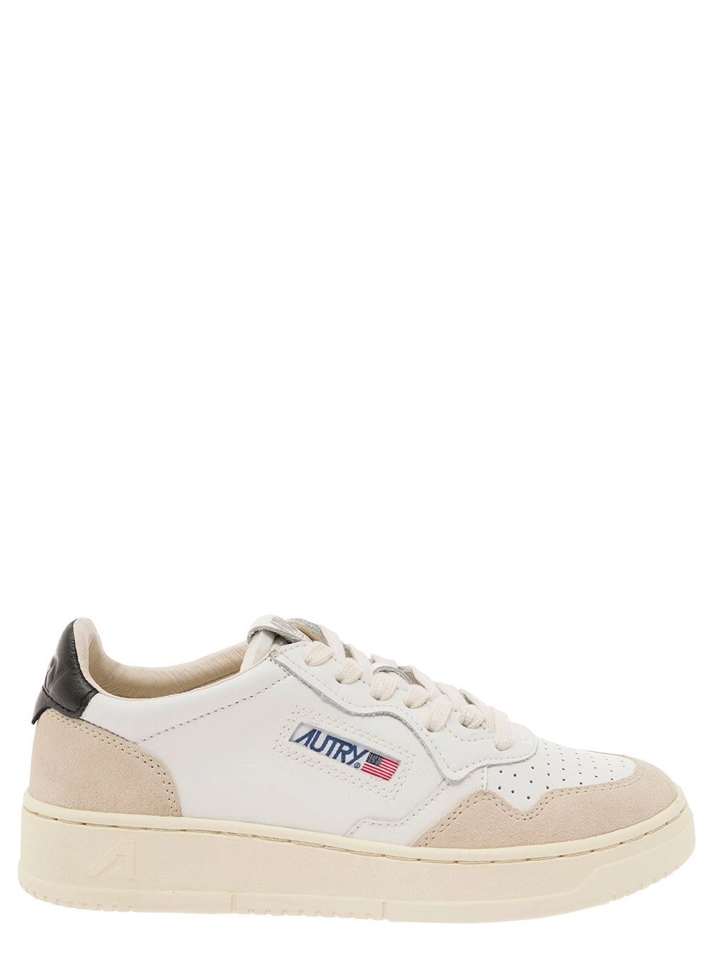 Autry Sneaker Low Top 'Medalist' con Dettagli in Suede Beige in Pelle Bianca Donna
