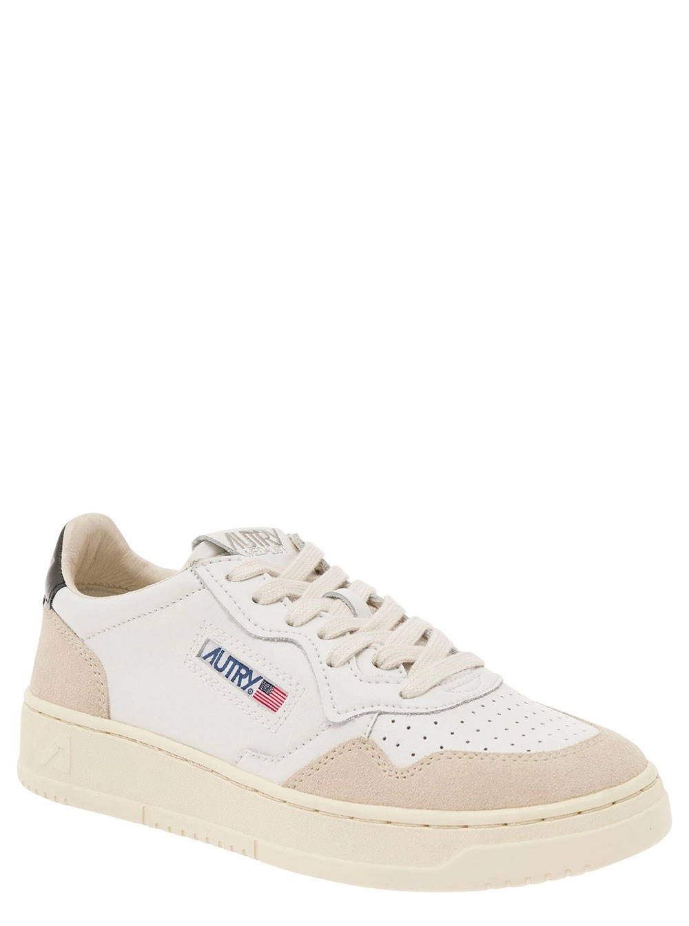 Autry Sneaker Low Top 'Medalist' con Dettagli in Suede Beige in Pelle Bianca Donna, view 2