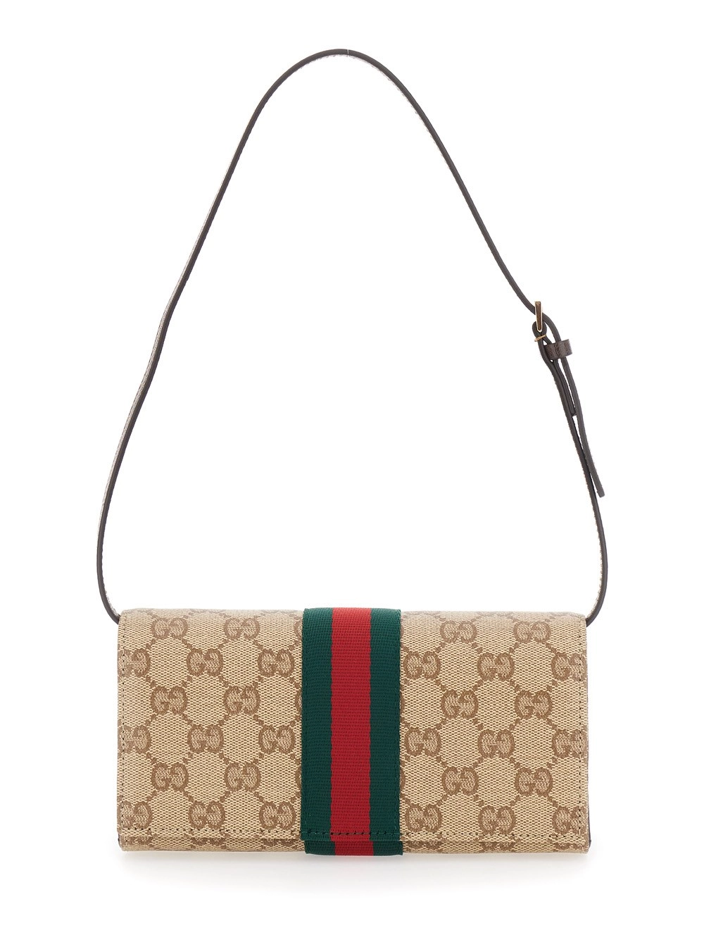 Gucci Borsa a tracolla con motivo GG all-over e dettaglio Web in tessuto beige donna