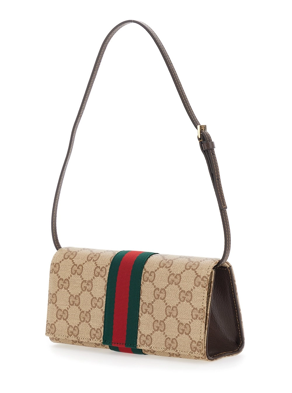 Gucci Borsa a tracolla con motivo GG all-over e dettaglio Web in tessuto beige donna, view 2